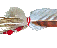 10 inch mature Red Tail Hawk tail smudge fan. I made the original 10 Inch feather for a wedding. I made this one into a smudge fan with tradition decorations. The deer horn handle is carved from several pieced of thick leather to give it the thickness of a horn.